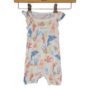 Earth Nymph 100% Cotton Sleeveless Romper Size 00 3 to 6 months Sea Creatures
